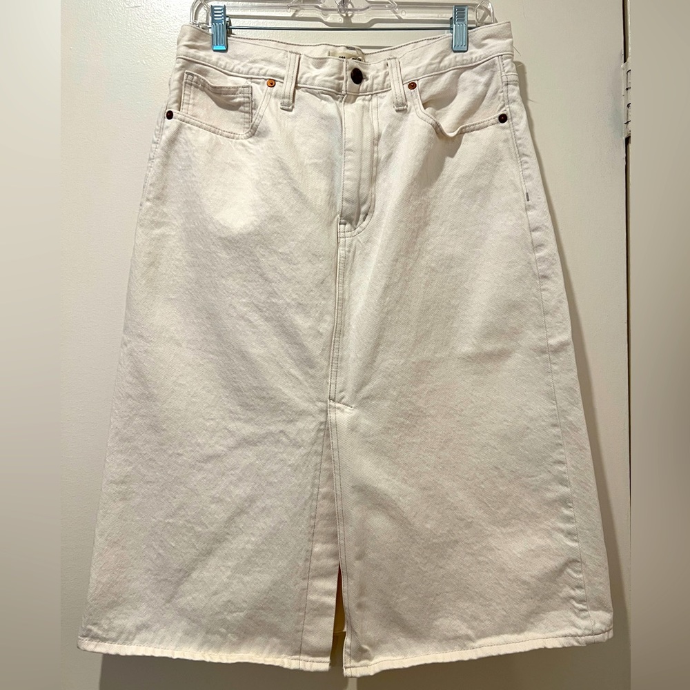 Cream denim midi skirt